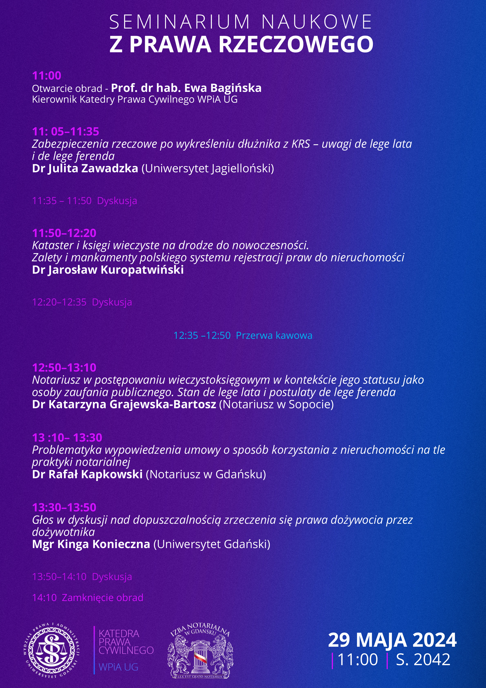 Seminarium Naukowe z Prawa Rzeczowego, 29.05.2024