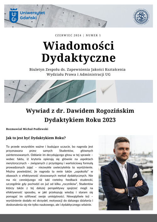 Wiadomości Dydaktyczne 06.2024 - Wywiad z dr. Dawidem Rogozińskim - Dydaktykiem roku 2023