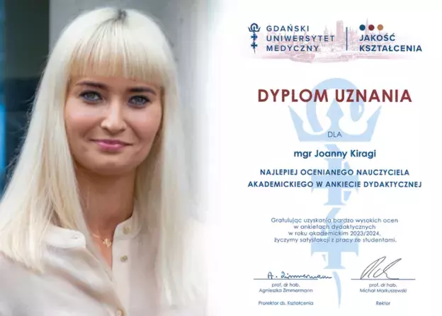 Dyplom uznania dla mgr Joanny Kiragi